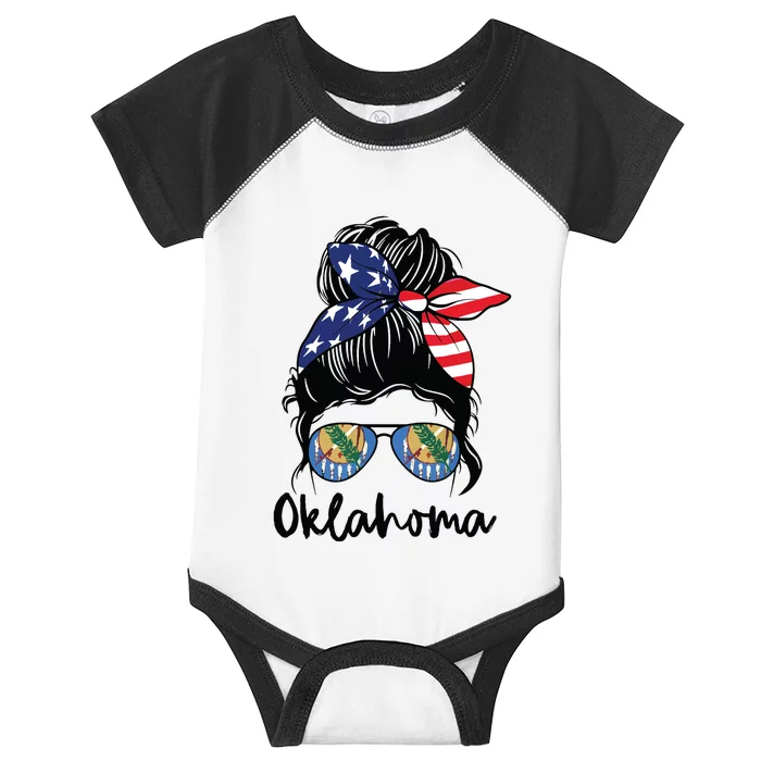 Oklahoma Girl Oklahoma Flag State Girlfriend Messy Bun Infant Baby Jersey Bodysuit