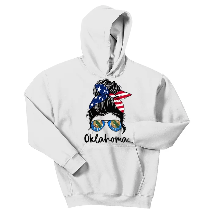 Oklahoma Girl Oklahoma Flag State Girlfriend Messy Bun Kids Hoodie