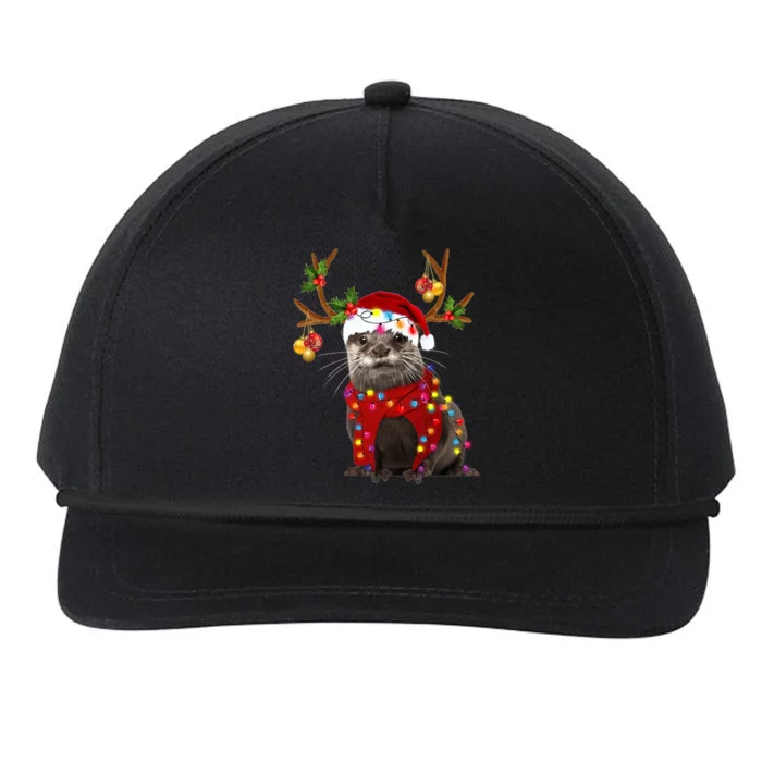 Otter Gorgeous Reindeer Otter Christmas Tree Light Xmas Gift Snapback Five-Panel Rope Hat