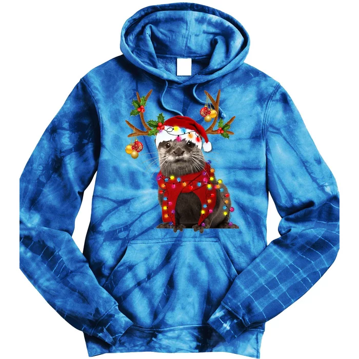 Otter Gorgeous Reindeer Otter Christmas Tree Light Xmas Gift Tie Dye Hoodie