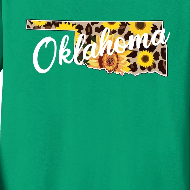 Oklahoma Girl Sunflower Leopard Rustic Black State Pride Kids Long Sleeve Shirt