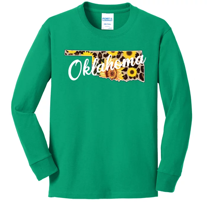 Oklahoma Girl Sunflower Leopard Rustic Black State Pride Kids Long Sleeve Shirt