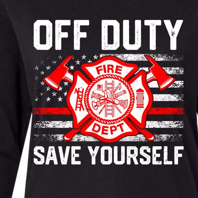 Offfunny Giftduty Save Yourself Firefighter Fire American Usa Flag Great Gift Womens Cotton Relaxed Long Sleeve T-Shirt