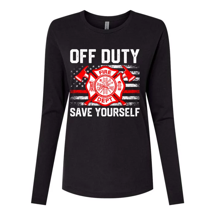 Offfunny Giftduty Save Yourself Firefighter Fire American Usa Flag Great Gift Womens Cotton Relaxed Long Sleeve T-Shirt