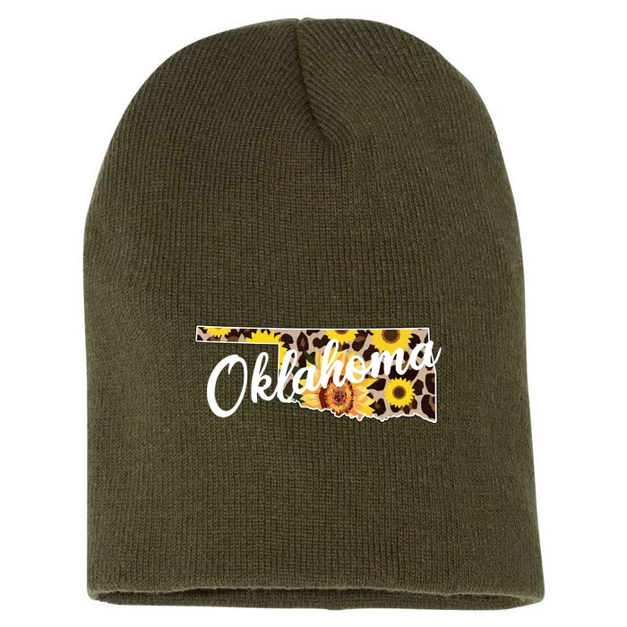 Oklahoma Girl Sunflower Leopard Rustic Black State Pride Short Acrylic Beanie