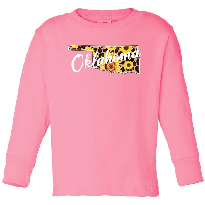 Oklahoma Girl Sunflower Leopard Rustic Black State Pride Toddler Long Sleeve Shirt