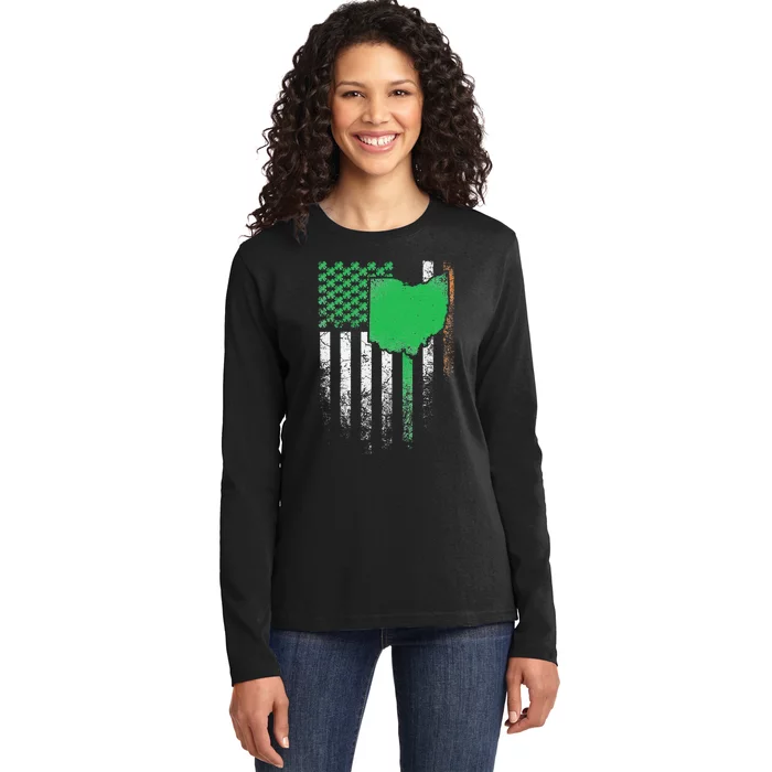 Ohio Gift St. Patrick's Day Irish American Flag Saint Paddys Ladies Long Sleeve Shirt