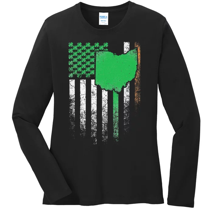 Ohio Gift St. Patrick's Day Irish American Flag Saint Paddys Ladies Long Sleeve Shirt