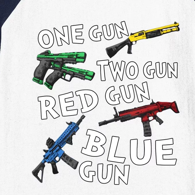 One Gun Two Gun Red Gun Blue Gun Baseball Sleeve Shirt