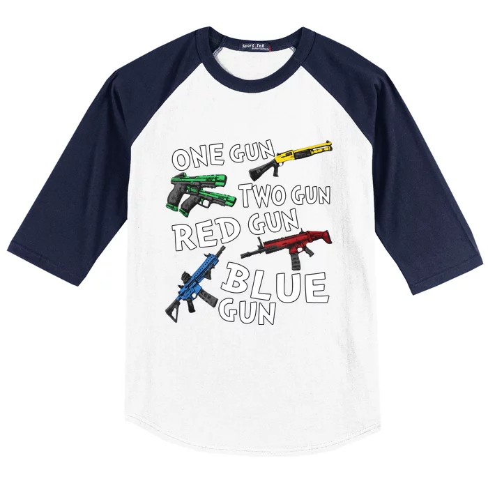 One Gun Two Gun Red Gun Blue Gun Baseball Sleeve Shirt