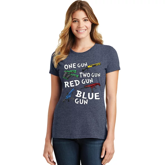 One Gun Two Gun Red Gun Blue Gun Women's T-Shirt