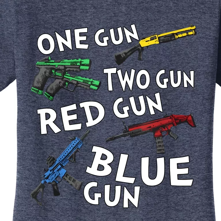 One Gun Two Gun Red Gun Blue Gun Women's T-Shirt