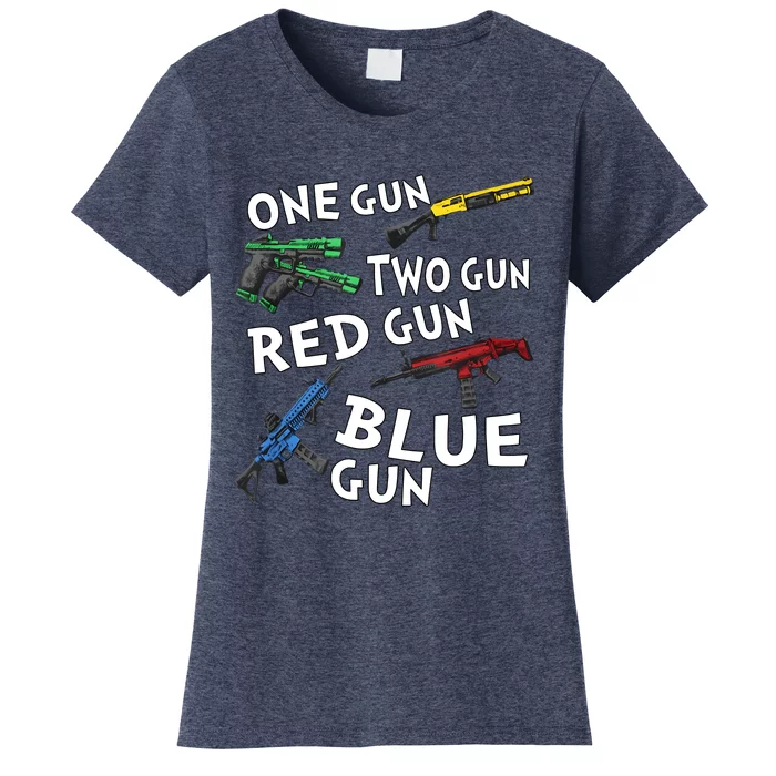 One Gun Two Gun Red Gun Blue Gun Women's T-Shirt