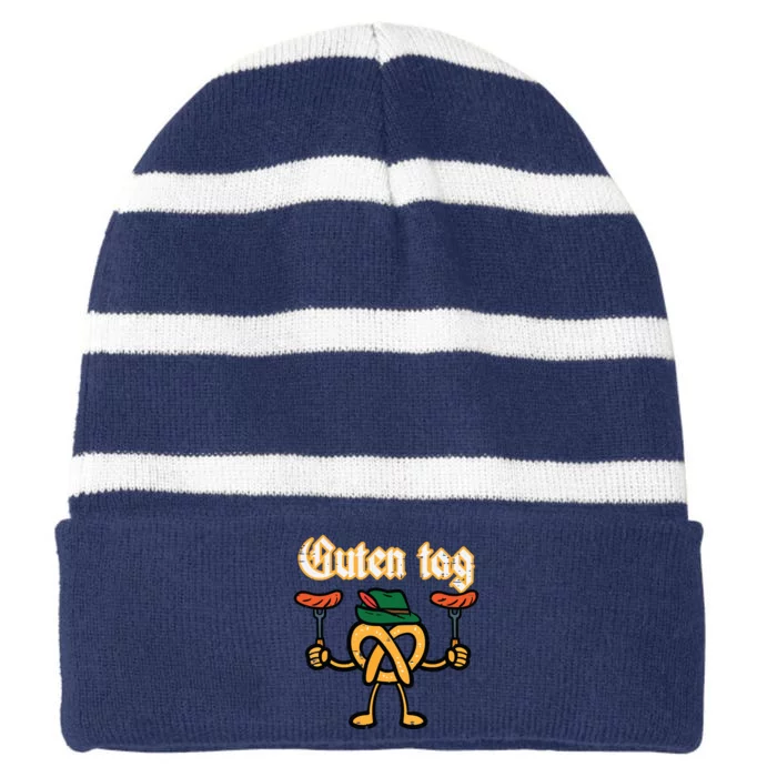 Oktoberfest Guten Tag Pretzel German Costume Striped Beanie with Solid Band