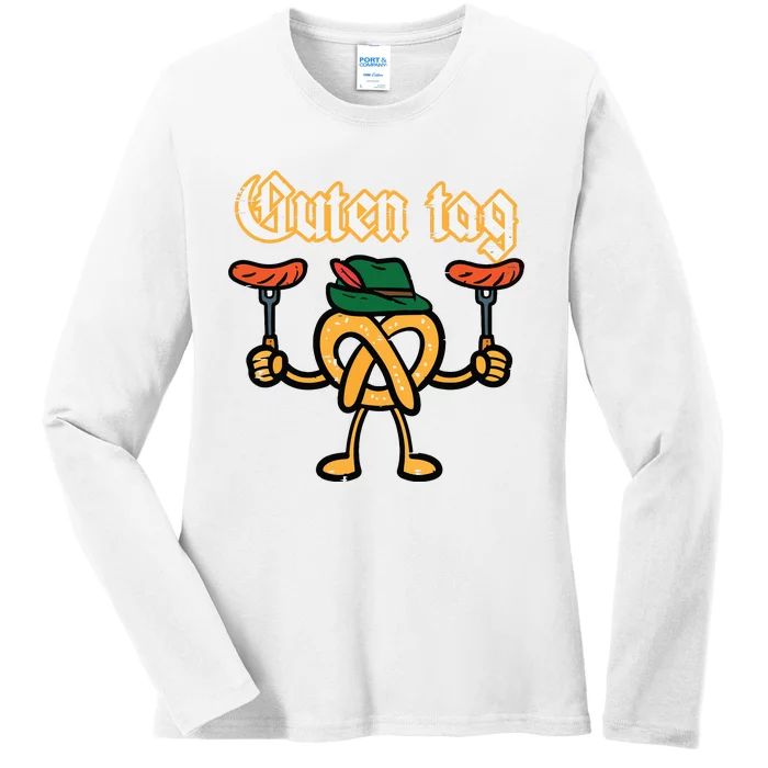 Oktoberfest Guten Tag Pretzel German Costume Ladies Long Sleeve Shirt