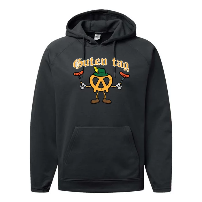 Oktoberfest Guten Tag Pretzel Sausages German Performance Fleece Hoodie