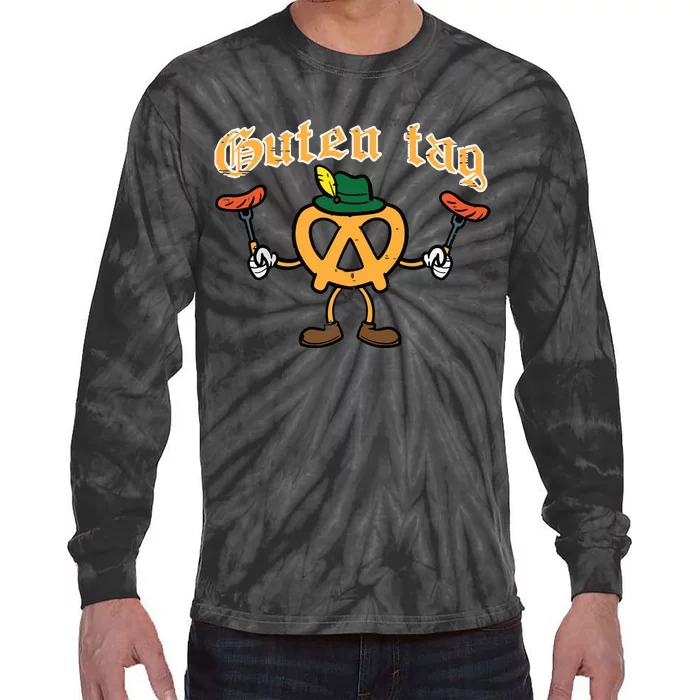 Oktoberfest Guten Tag Pretzel Sausages German Tie-Dye Long Sleeve Shirt