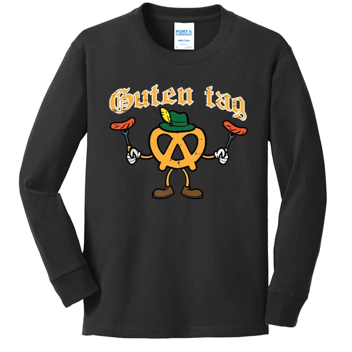 Oktoberfest Guten Tag Pretzel Sausages German Kids Long Sleeve Shirt