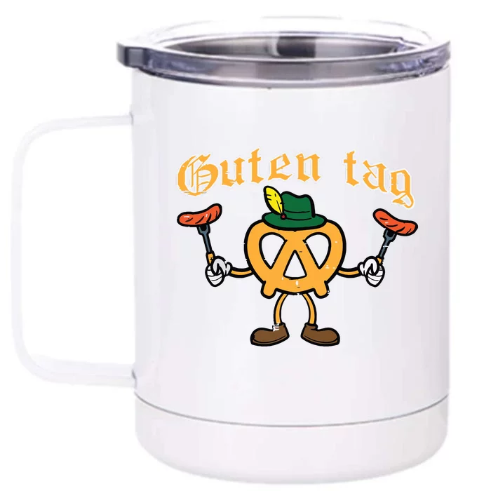 Oktoberfest Guten Tag Pretzel Sausages German Front & Back 12oz Stainless Steel Tumbler Cup