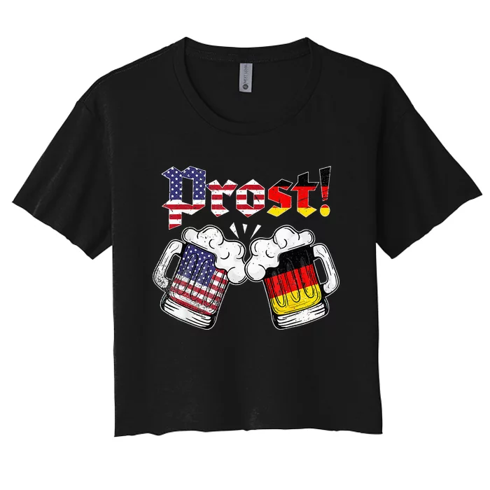 Oktoberfest German USA Flag Beer Octoberfest Prost Women's Crop Top Tee