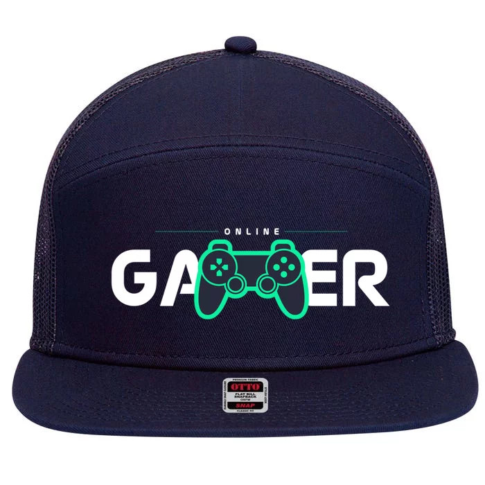 Online Gamer Video Games Funny Gamer Gift 7 Panel Mesh Trucker Snapback Hat