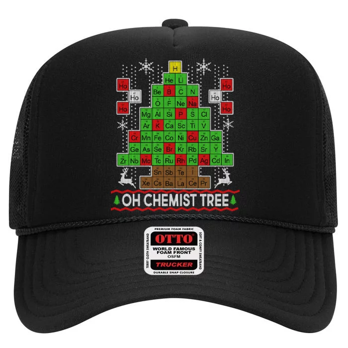 Oh Chemist Tree Ugly Christmas Sweater High Crown Mesh Trucker Hat