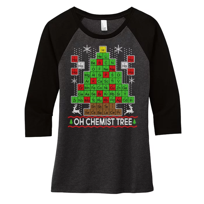 Oh Chemist Tree Ugly Christmas Sweater Women's Tri-Blend 3/4-Sleeve Raglan Shirt