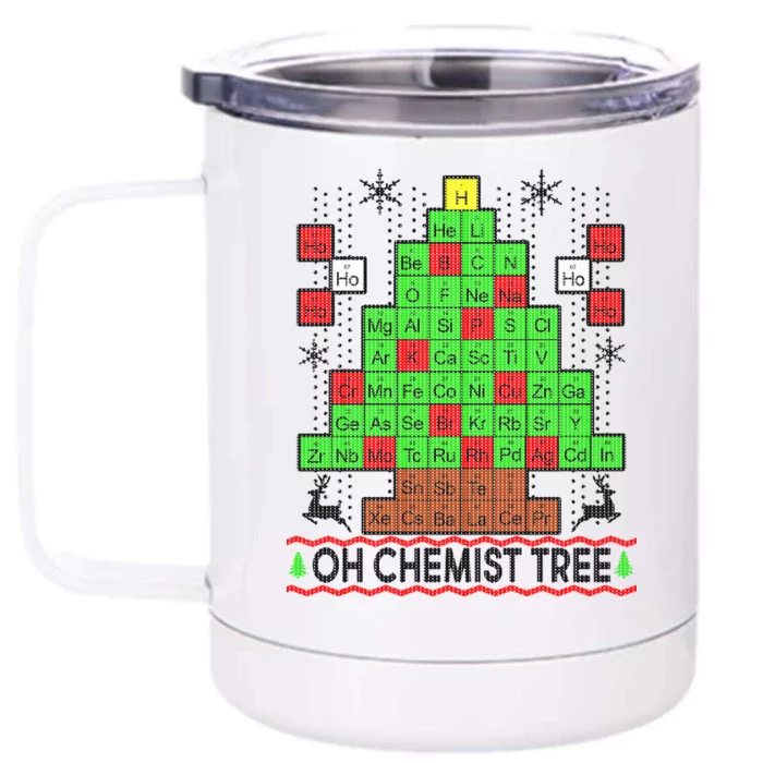 Oh Chemist Tree Ugly Christmas Sweater Front & Back 12oz Stainless Steel Tumbler Cup