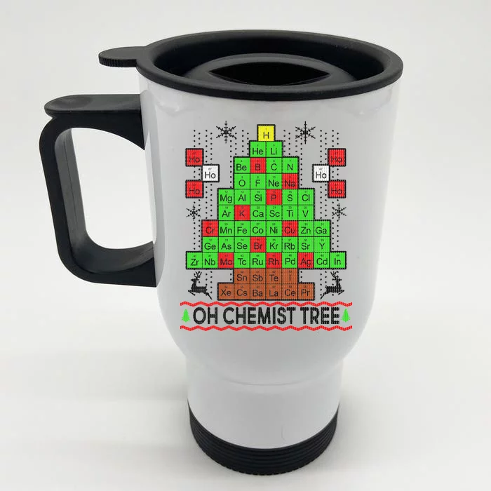 Oh Chemist Tree Ugly Christmas Sweater Front & Back Stainless Steel Travel Mug