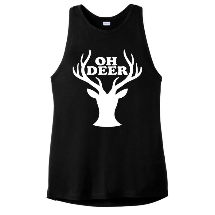 Oh Deer Funny Christmas Ladies Tri-Blend Wicking Tank