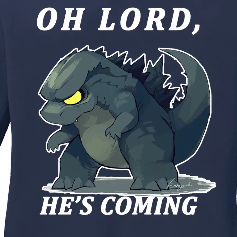 Oh Lord He's Coming Funny Monster Ladies Long Sleeve Shirt