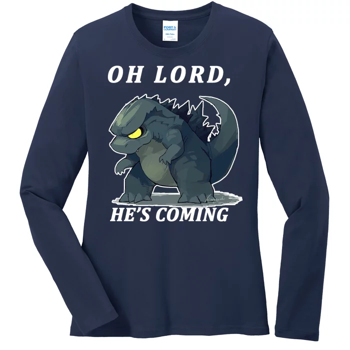 Oh Lord He's Coming Funny Monster Ladies Long Sleeve Shirt