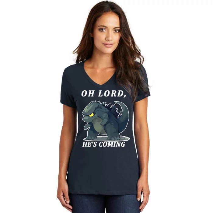 Oh Lord He's Coming Funny Monster Women's V-Neck T-Shirt