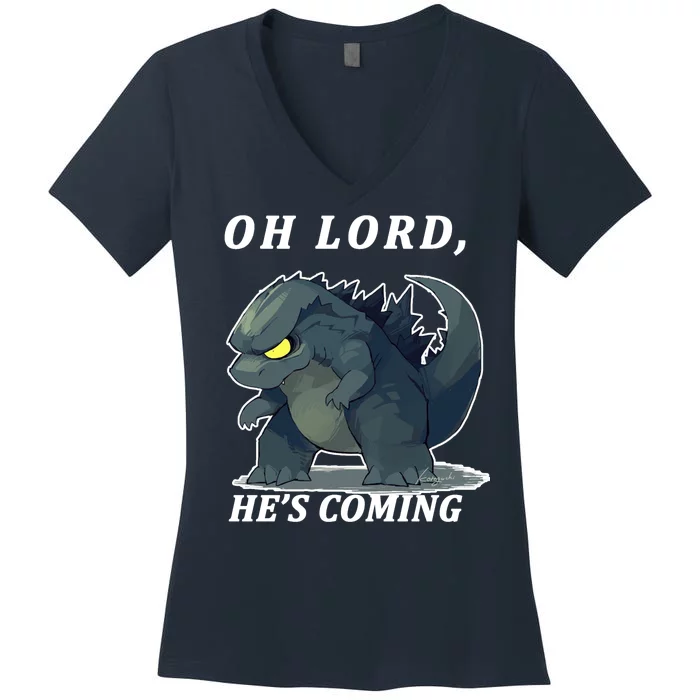 Oh Lord He's Coming Funny Monster Women's V-Neck T-Shirt