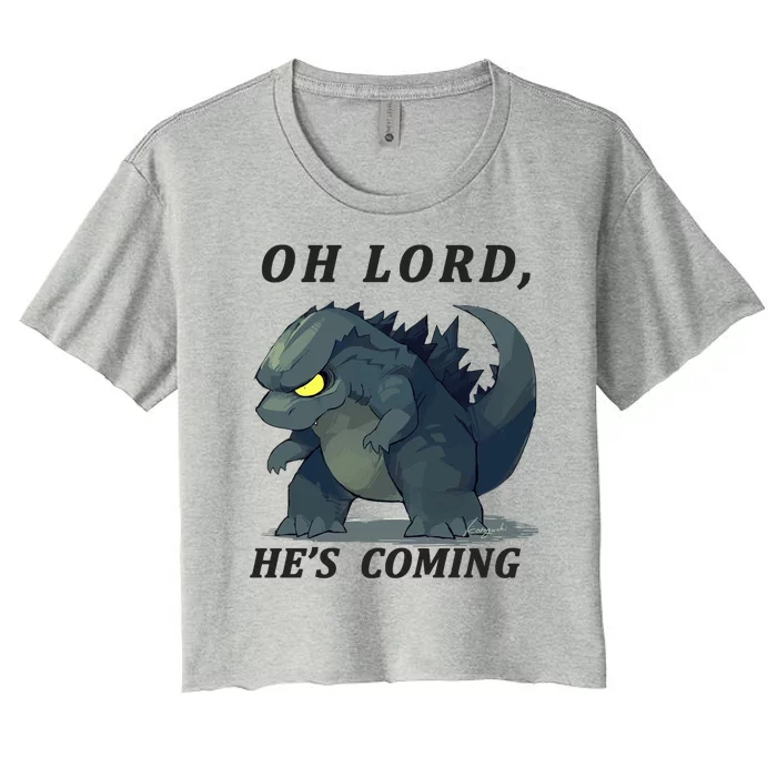 Oh Lord He's Coming Funny Monster Women's Crop Top Tee