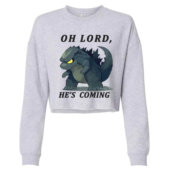 Oh Lord He's Coming Funny Monster Cropped Pullover Crew