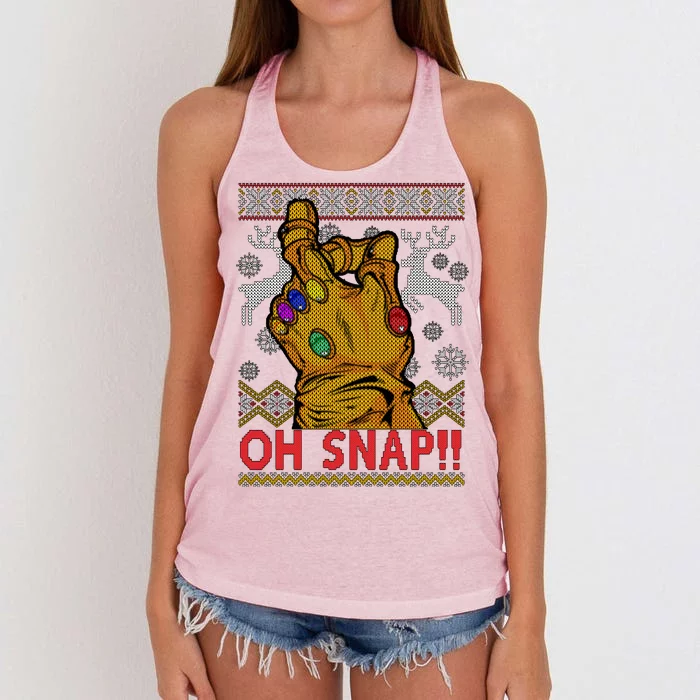 Oh Snap Ugly Christmas Sweater Design Women's Knotted Racerback Tank