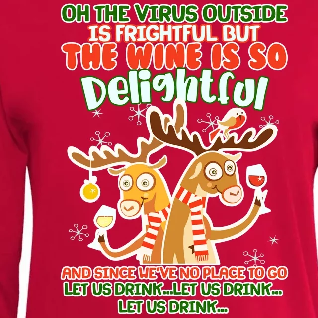 Oh The Virus Outside Is Frightful Wine Is So Delightful Let Us Drink Womens Cotton Relaxed Long Sleeve T-Shirt