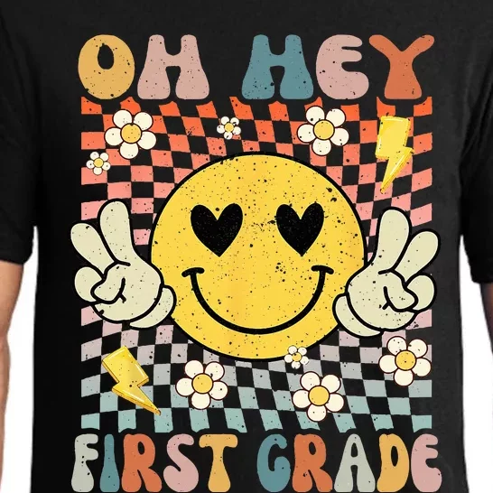 Oh Hey 1st Grade Smile Retro Face Back To School Teacher Pajama Set