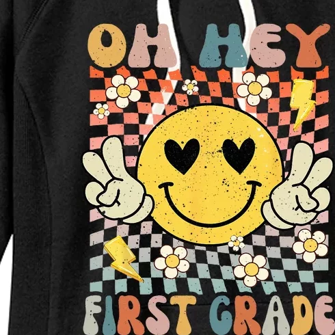 Oh Hey 1st Grade Smile Retro Face Back To School Teacher Women's Fleece Hoodie