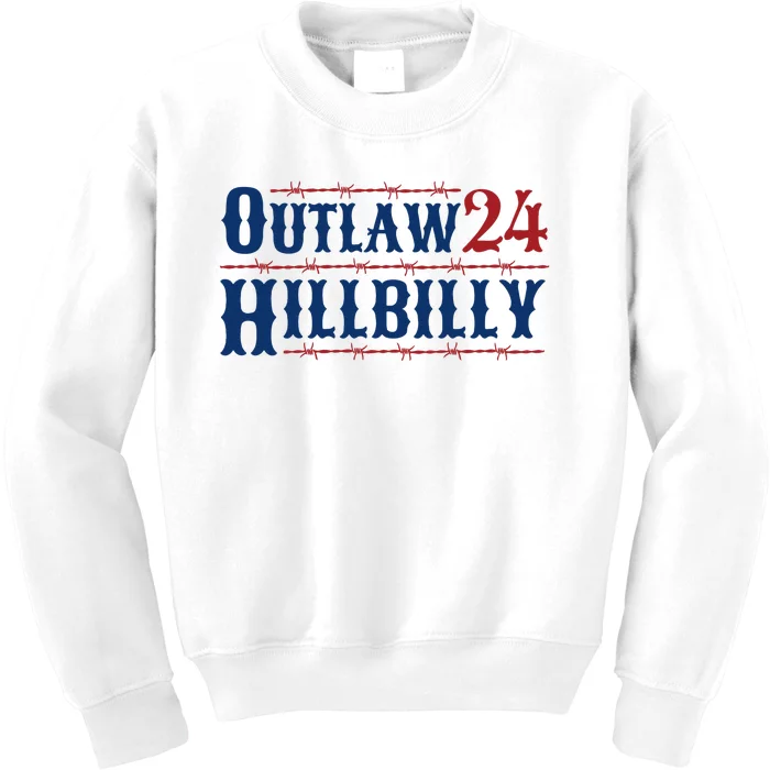 Outlaw Hillbilly 2024 Barbed Wire Western Trump Vance 2024 Kids Sweatshirt