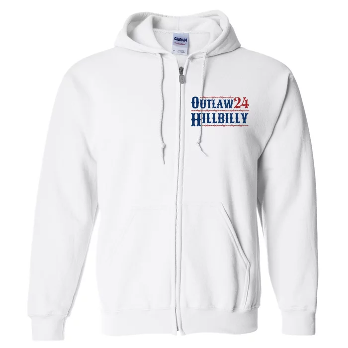 Outlaw Hillbilly 2024 Barbed Wire Western Trump Vance 2024 Full Zip Hoodie