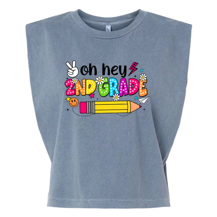 Oh Hey 2nd Grade Back To School Students Teachers Groovy Garment-Dyed Women's Muscle Tee