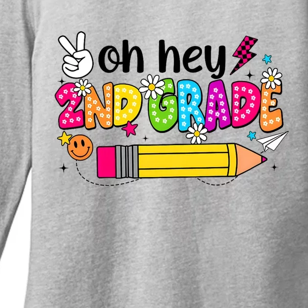 Oh Hey 2nd Grade Back To School Students Teachers Groovy Womens CVC Long Sleeve Shirt