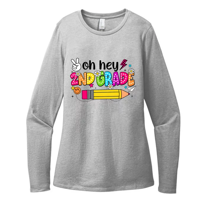 Oh Hey 2nd Grade Back To School Students Teachers Groovy Womens CVC Long Sleeve Shirt