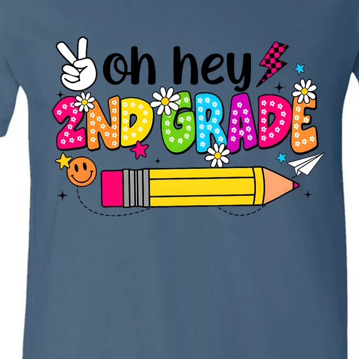 Oh Hey 2nd Grade Back To School Students Teachers Groovy V-Neck T-Shirt