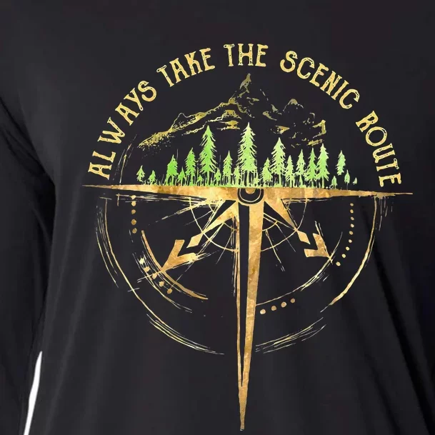 Outdoor Hiking Always Take The Scenic Route Hiker Camping Cooling Performance Long Sleeve Crew