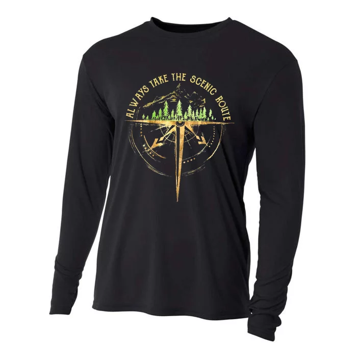 Outdoor Hiking Always Take The Scenic Route Hiker Camping Cooling Performance Long Sleeve Crew