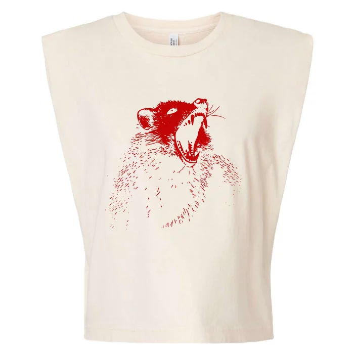 Opossum Hissing Black & Red Angry Possum Garment-Dyed Women's Muscle Tee