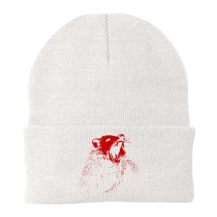 Opossum Hissing Black & Red Angry Possum Knit Cap Winter Beanie